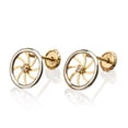 thumbnail image 3 of Aretes de oro 14k GIALLO Broquel Rueda de oro amarillo brillante y oro blanco brillante con circonia, 3 of 4
