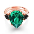 thumbnail image 2 of Gem Stone King 8.97 Ct Pear Shape Green Nano Emerald Black Onyx 18K Rose Gold Plated Silver Ring (Size 5), 2 of 5