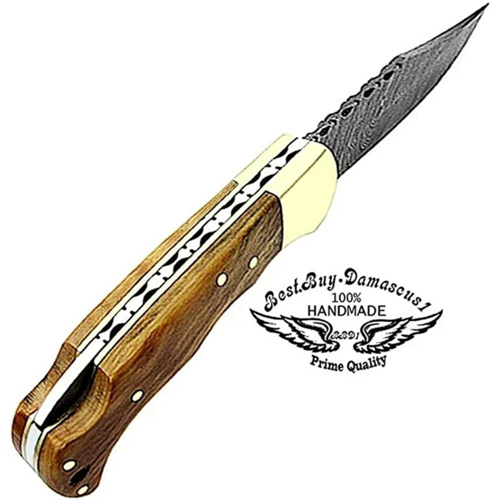 Best.Buy.Damascus1 Pocket Knife Set, Olive Wood Damascus Steel Hunting Knives, 3 in Blade Length