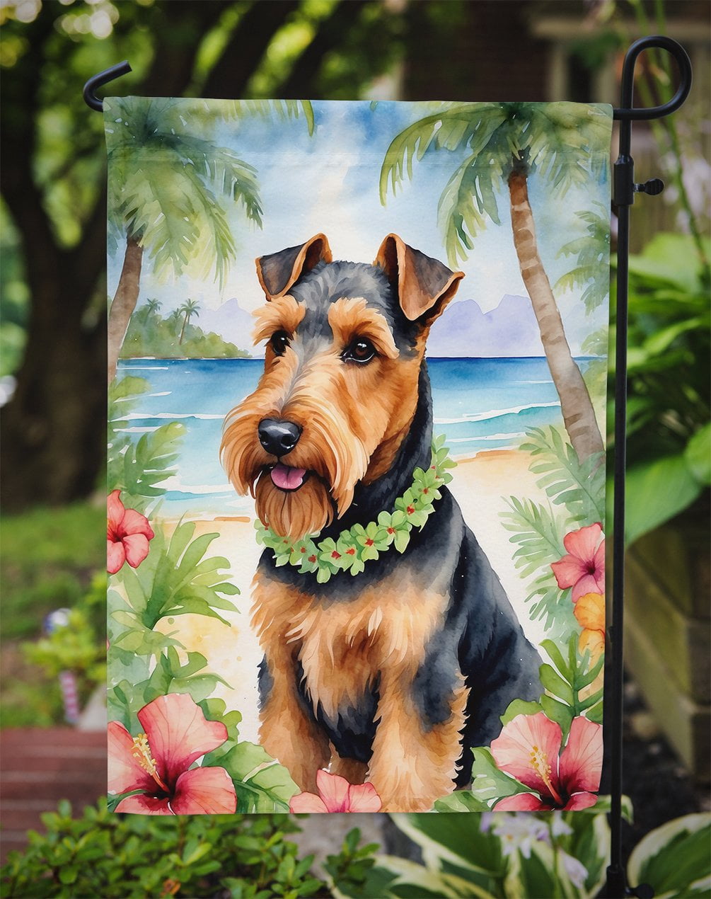 Welsh Terrier Luau Garden Flag 11.25 in x 15.5 in