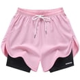thumbnail image 3 of HUAXUN Women's Athletic Running Shorts 2 in 1 Gym Running Shorts Drawstring Elastic Compression Liner Workout Athletic Shorts Breathable(Pink,S), 3 of 8