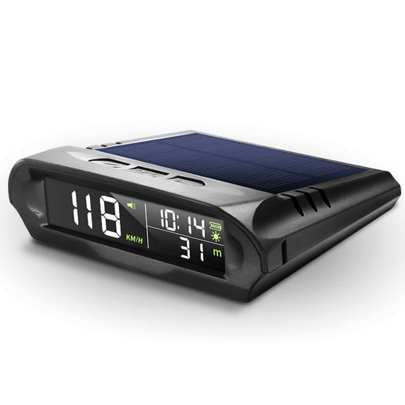 Solar-Powered Car Headup Display - Wireless GPS Digital Speedometer with LCD Screen, Overspeed Alarm, and KMH/MPH, Time, Altitude, Temperature, Speed Display