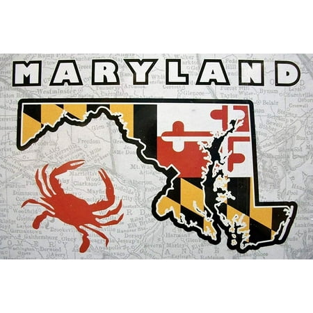 Maryland Flag Design with State Outline and Crab Souvenir Playing