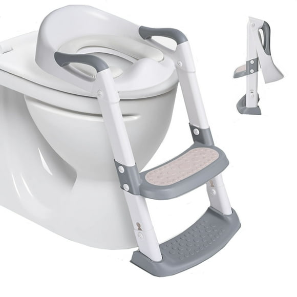 Foldable Potty Training Toilet Seat with Anti-Slip Step Stool Ladder and Soft Padded Cushion, Toddler Baby Toilet Potty Chair with 5 Adjustable Height