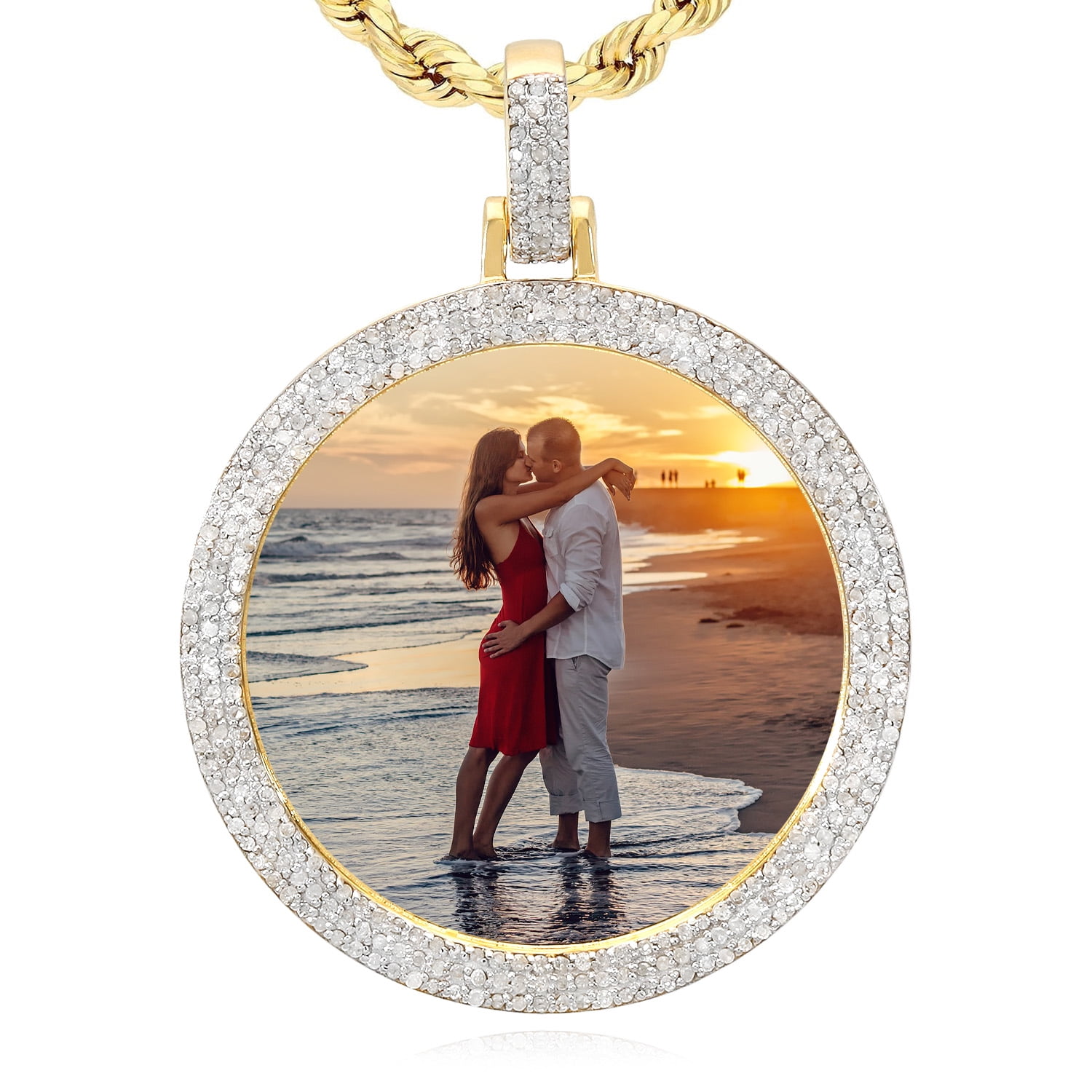 Natural Diamond Pave 10K Yellow Gold Picture Frame Memory Pendant 1.1 inch 1.8 inch Adult Unisex Size 1.1 in