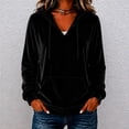 thumbnail image 2 of Staron Women's Hoodie Soft Hooded Long Sleeve V Neck Solid Casual Comfy Loose Pullover Sweatshirt Black L, 2 of 5