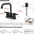 thumbnail image 4 of PARLOS Centerset Two-Handle Bathroom Sink Faucet with Metal Drain Assembly and Supply Hose,Matte Black, 4 of 6
