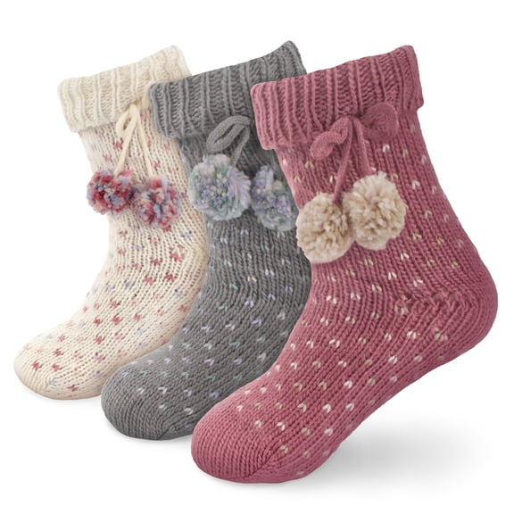 BambooMN Thermal Fuzzy Fleece-Lined Non-Slip Cabin Crew Socks - Assortment A - Extra Large - 3 Pairs