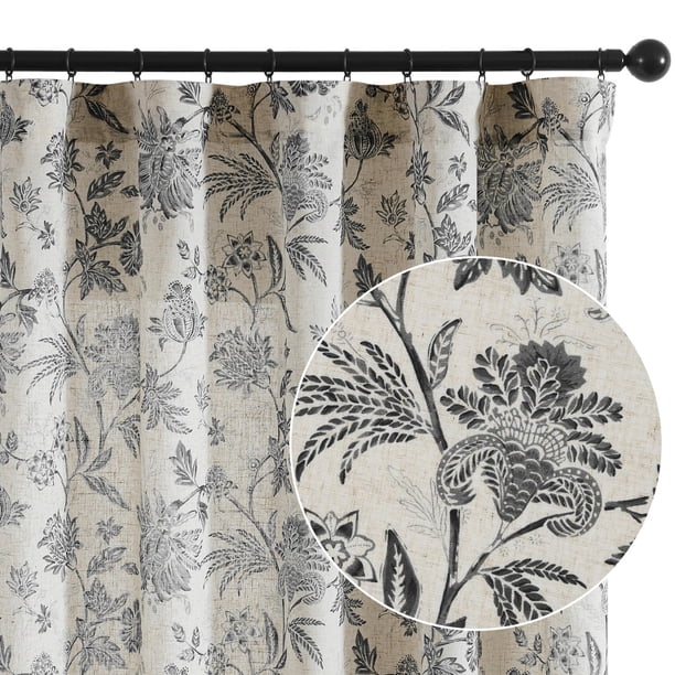 Cortinas Jinchan de lino con estampado floral, 214 cm, con flores estampadas, 214 cm