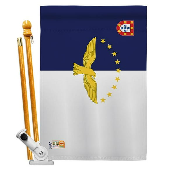 Americana Home & Garden AA-CY-HS-140019-IP-BO-D-US18-AG 28 x 40 in. Azores Flags of the World Nationality Impressions Decorative Vertical Double Sided House Flag Set & Pole Bracket Hardware Flag Set