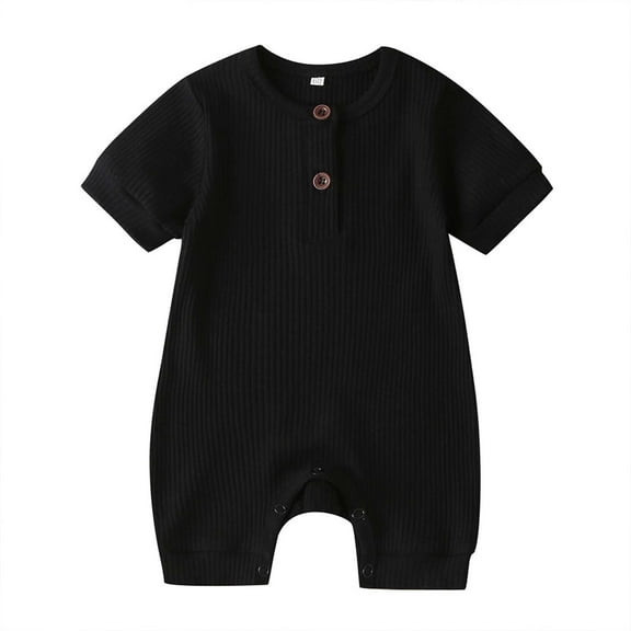 Baby Boys' One-Piece Footies Toddler Kids Baby Girls Boys One-Piece Short-Sleeved Fashion Solid Color Romper New Casual Winter Jumpsuits Black 9-12 Months