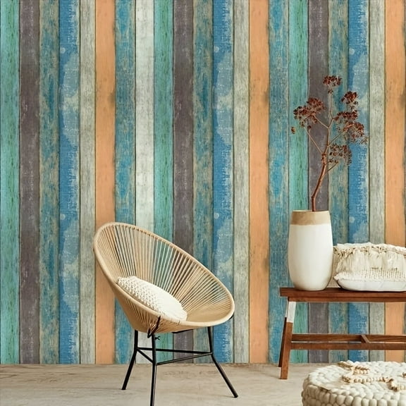 GYTY Sky Blue Wood Grain Self-Adhesive Wallpaper Roll - 236x17.7inches | Easy to Apply and Tear, Waterproof and Moisture-proof, Suitable for Living Room, Bedroom, Kitchen