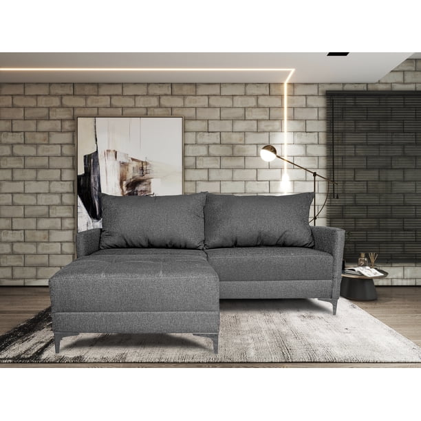 Sala Esquinera Modular El Bazar Store Montana Gris oxford 170x155 cm, Tela Lino nacional, Love seat y taburete
