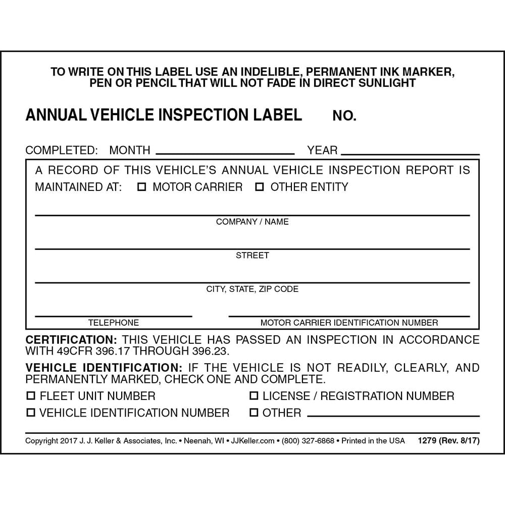 Annual Vehicle Inspection Label 50-pack - 2-Ply, Vinyl with ...