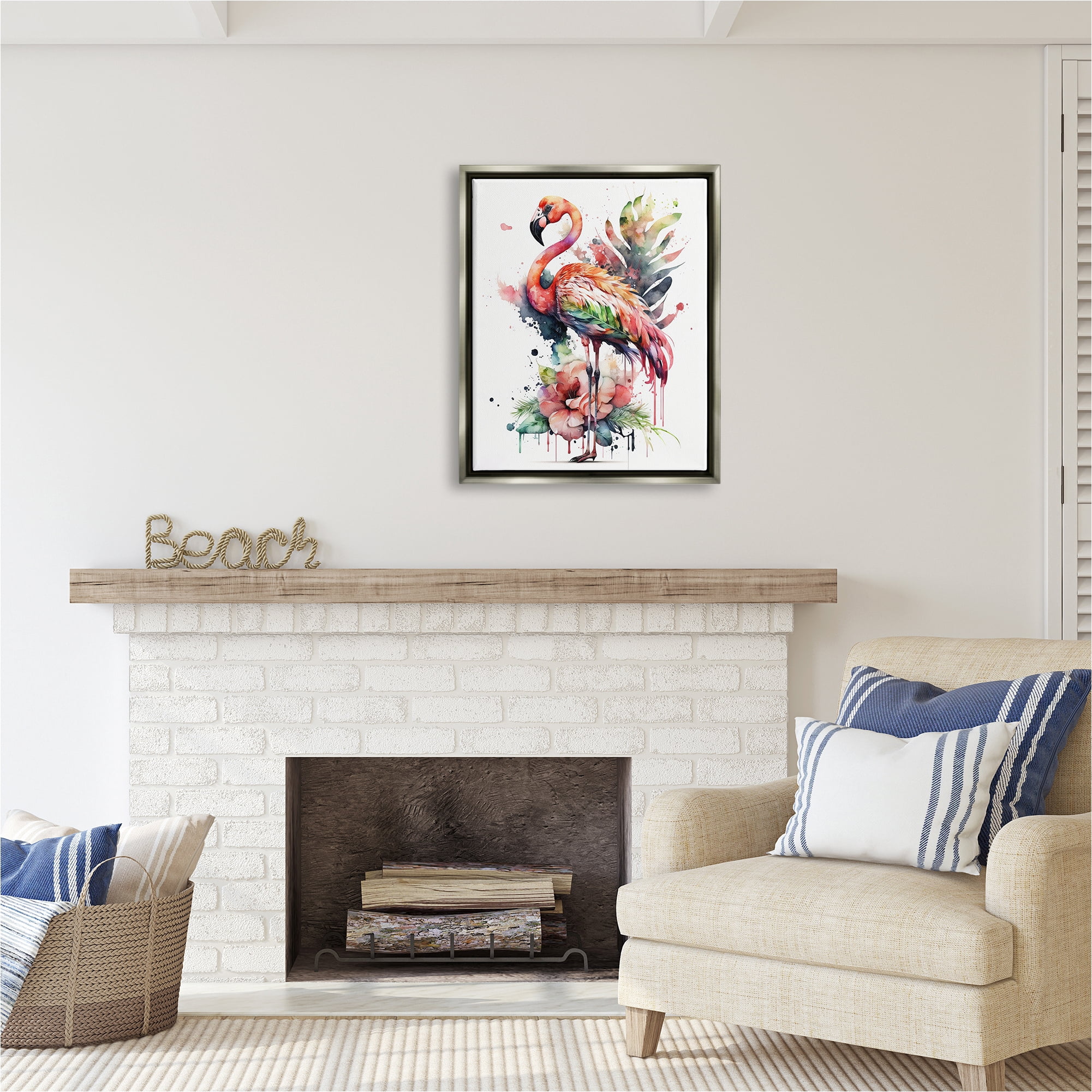 Stupell Industries Modern Splash Flamingo Animals & Insects Painting Gray Floater Framed Canvas Art Print Wall Art, 25 x 31