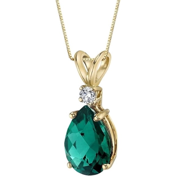 GemEmoprium Pendant Green Emerald Necklaces 925 Sterling, Silver Pear Cut Gold Plated Pendant For Her
