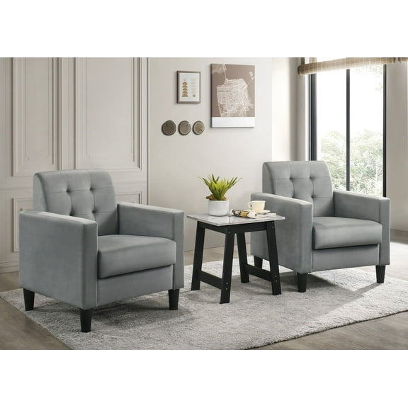 Living Room Chairs Hale Light Gray Velvet Armchairs and End Table Living Room Set,Accent Chairs