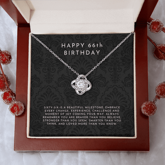 66th Birthday Gift, 66th Birthday Gift For Women Love Knot Necklace Luxury Box