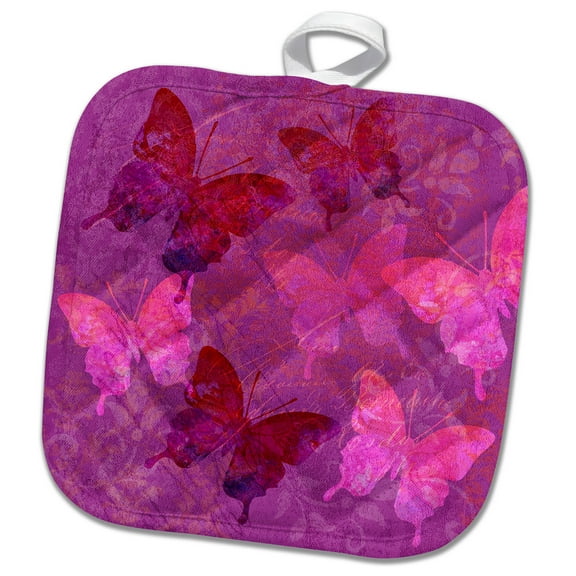 3dRose, Butterfly Illustration With Handwriting And Swirls, 8x8 Potholder