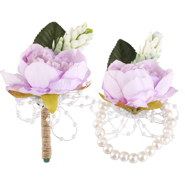 Wrist Flower Corsage Adjustable Pearl Chain Wrist Flower Chic Pearl Chain Wedding Wrist Flower Set Exquisite Floral Corsage