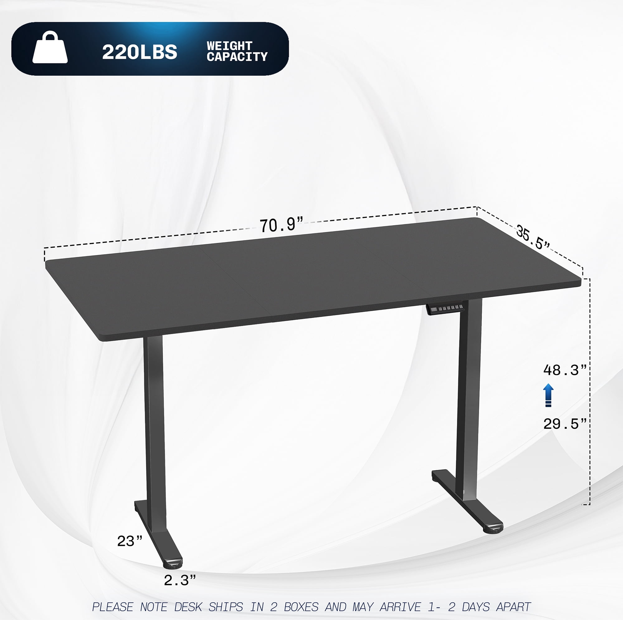 VIVO Electric Dual Motor 71” x 36” Standing Desk, Black Top, Black Frame
