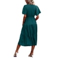thumbnail image 3 of VISgogo Vestido Midi Elegante de Verano para Mujer, Vestido de Manga Corta con Cuello en V de Color Sólido con Cinturón para Fiesta en la Playa VISgogo  moda, 3 of 4