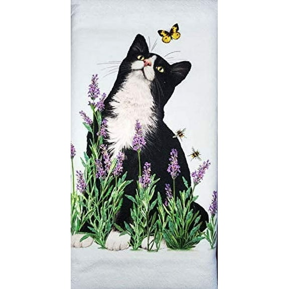 Lavender Cat with Butterfly Flour Sack Towel