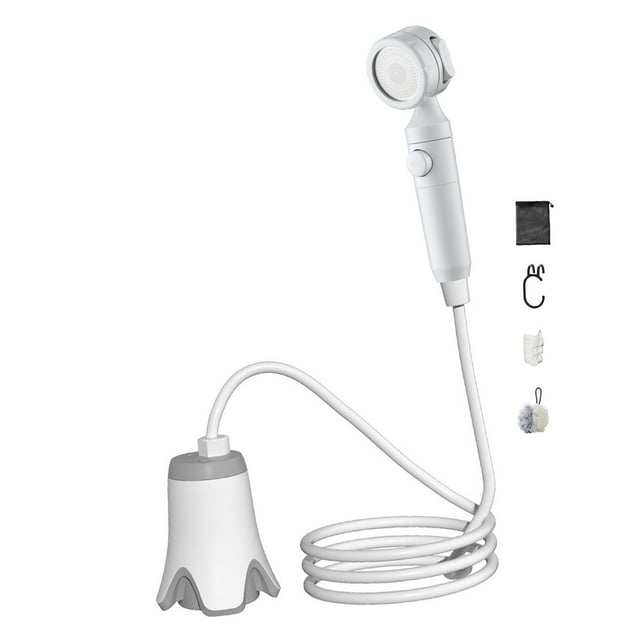 Ducha portátil multiusos de mano recargable para exteriores con cabezal de ducha para regar plantas, bañar mascotas y limpiar vehículos recreativos.