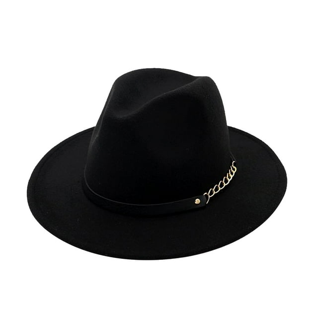 Sonducket Sombrero de ala ancha de fieltro, gorro cálido de invierno para mujer, sombrero Vintage, accesorios de ropa para fiesta y niña Sombreros negro