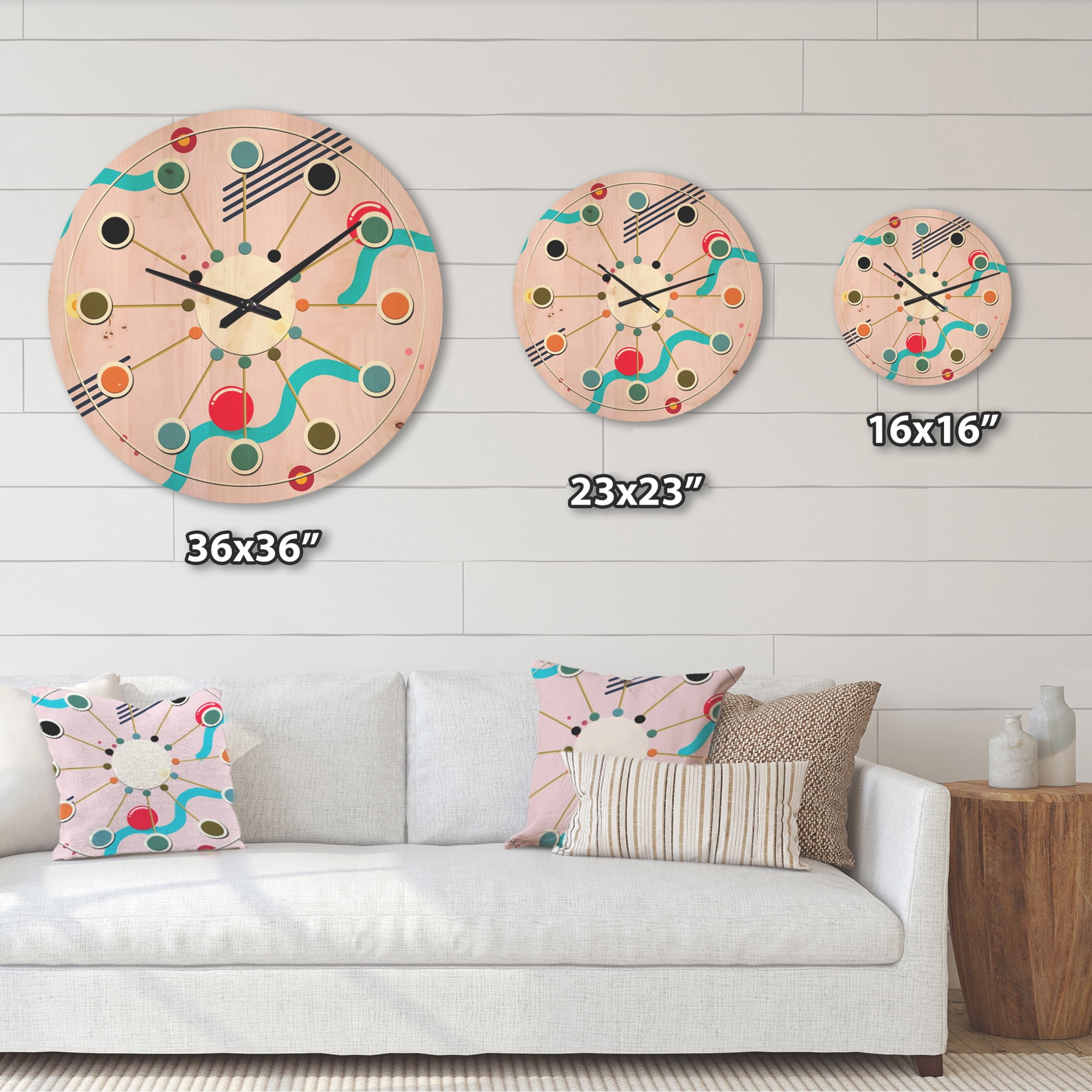 Designart 'Geometrical Abstract Retro Pattern III' Mid-Century Modern Wood Wall Clock