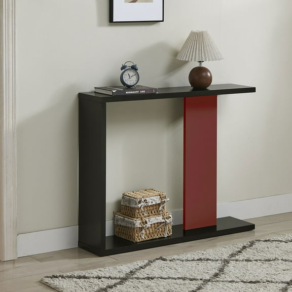 Kings Brand Furniture Indio Side Console Table - Aesthetic Sofa Table (Black with Red)