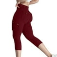 thumbnail image 2 of ZyeKqe Cargo Capri Leggings with Pockets for Women High Waist Belly Control Butt Lifting Cropped Workout Running Pants, 2 of 9