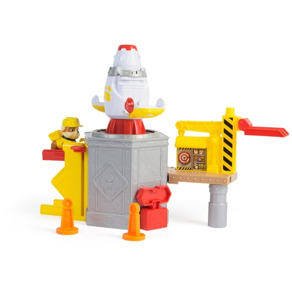 PAW Patrol Rubble & Crew Launch & Spin Spaceship Playset with Rubble Figure for Kids Ages 3 and Up, Multi-Color