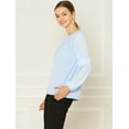 thumbnail image 4 of INSPIRE CHIC Top de la blusa de la oficina del trabajo del cuello del ojo de la cerradura de las mangas largas semi transparentes de la gasa elegante de las mujeres Azul claro L, 4 of 6