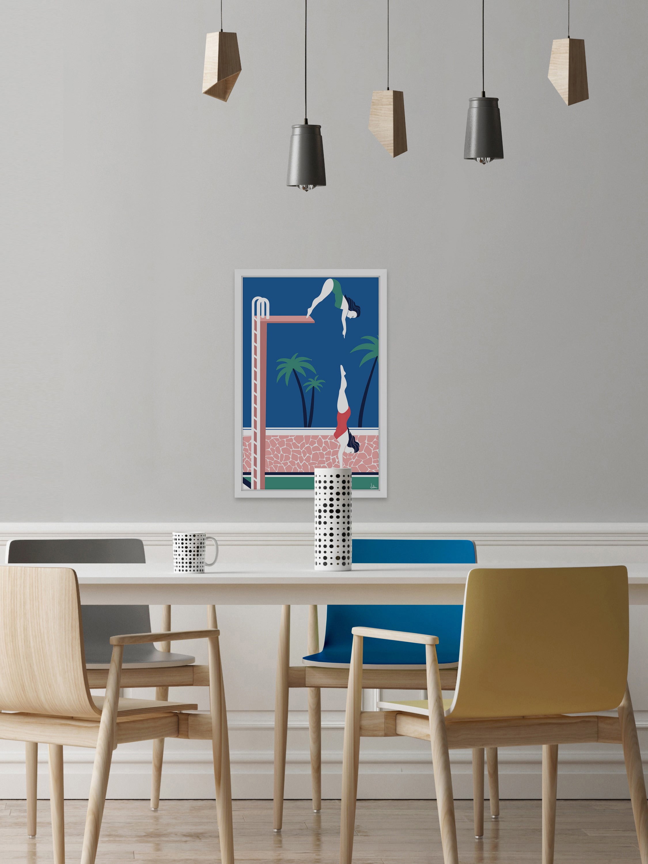 Diving Framed Painting Print