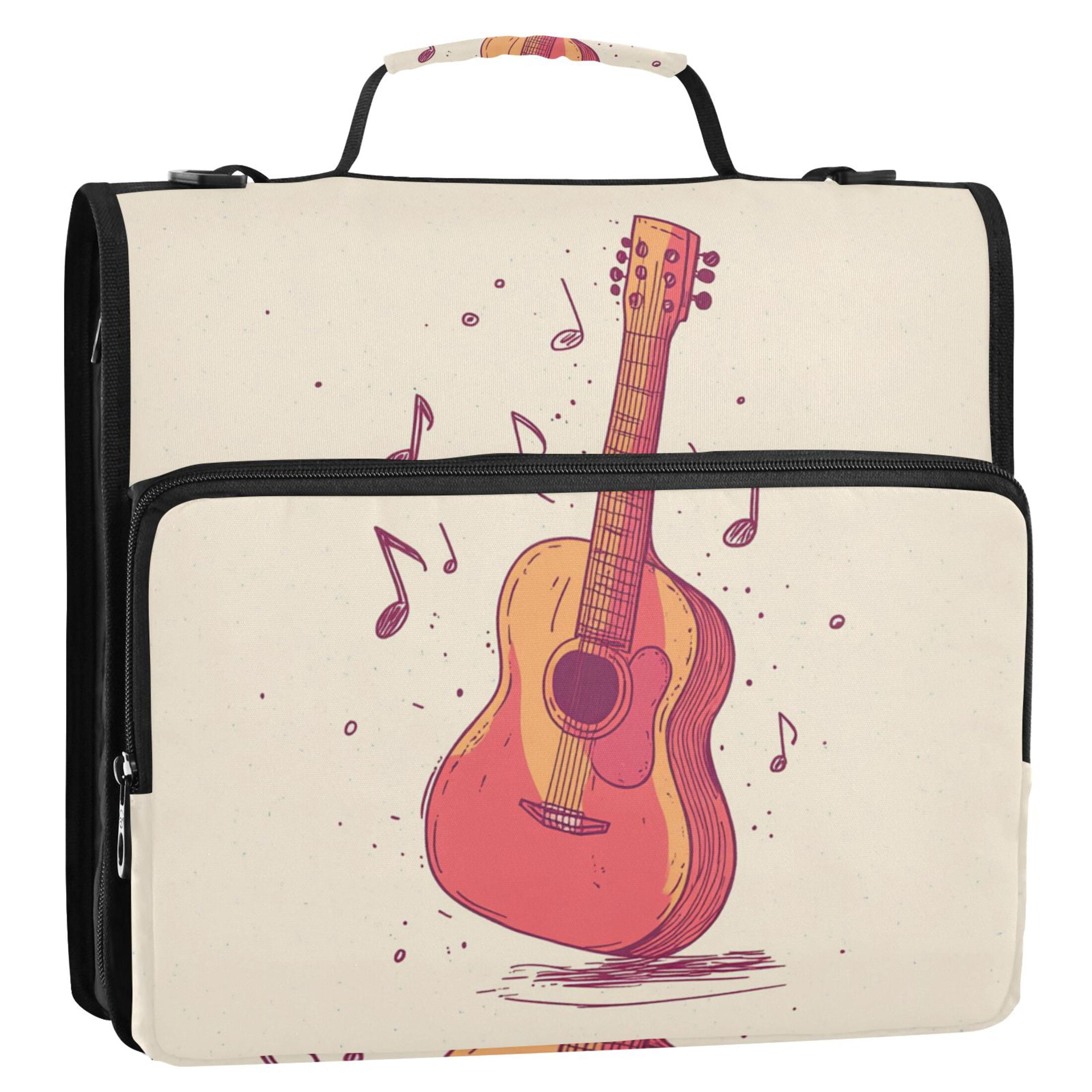 3 Ring Zipper Binder with Shoulder Strap Waterproof Trapper Keeper 2 Inch D-Ring 500 Sheets Capacity Guitar and Notes