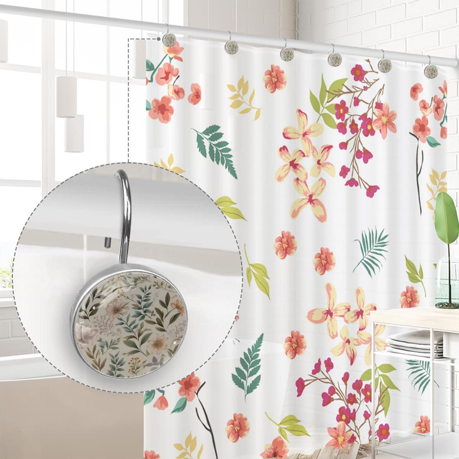 HemaKayy 12 Pcs Shower Curtain Hooks Bathroom Decorative Accessories Faded Floral Specimens