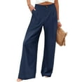 thumbnail image 2 of Mohiass Wide Leg Dress Pants for Women Business Casual Elastic Waist Comfy Work Pants Baggy Lounge Pants Trousers with Pocket Navy M, 2 of 7