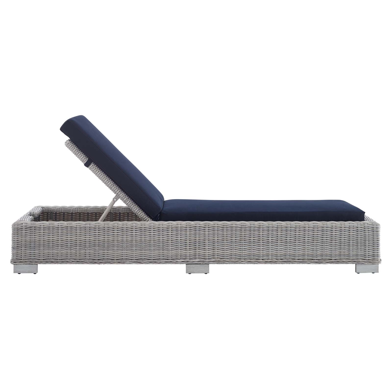 Modway Conway Sunbrella? Outdoor Patio Wicker Rattan Chaise Lounge in Light Gray Navy - image 3 of 10