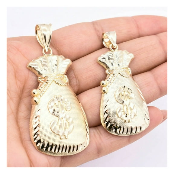 Diamond-Cut Money Bag Pendant Unisex Adult Solid 10K Yellow Gold, All Sizes - Goldum NYC
