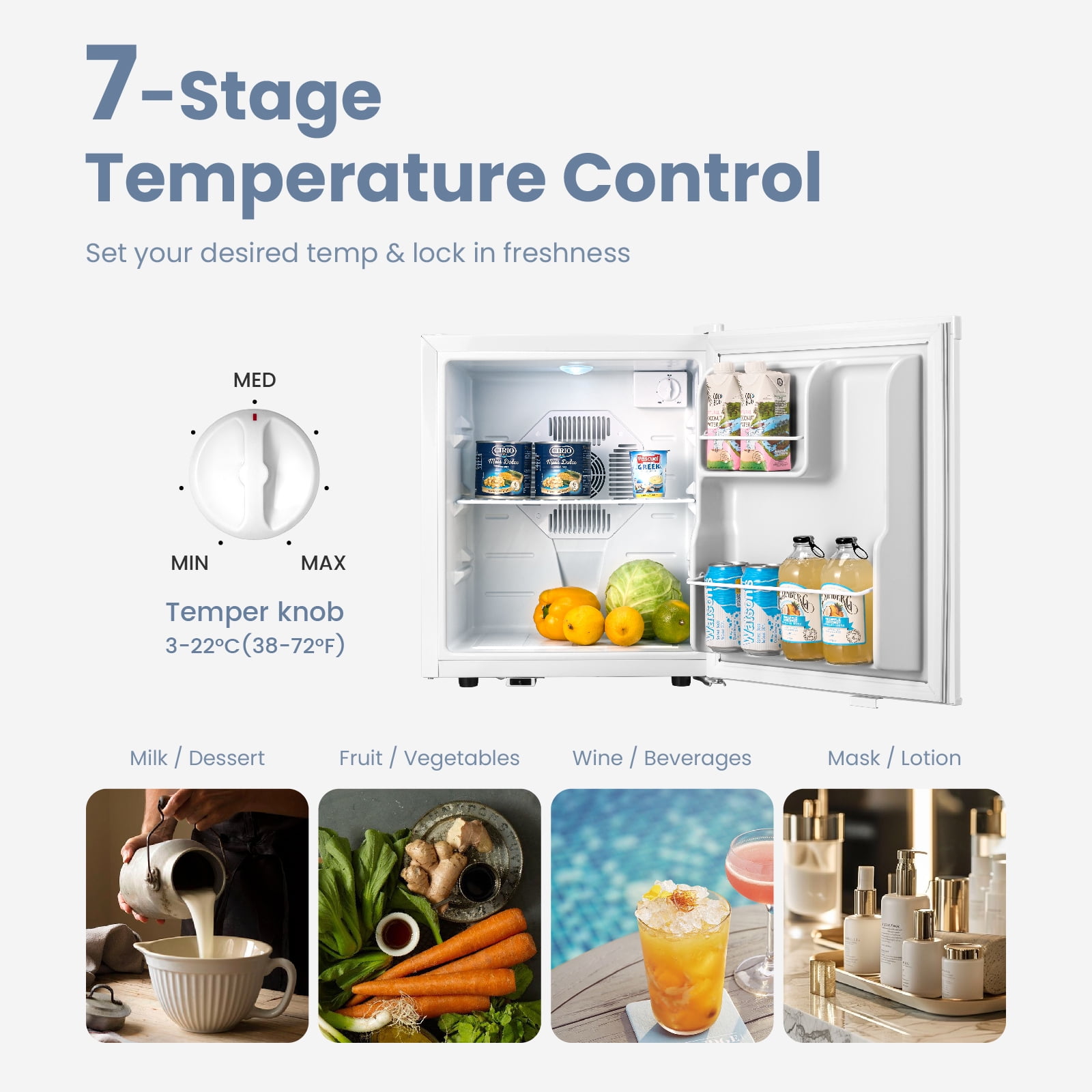Yeego 1.34 Cu.Ft Mini Fridge, Compact Mini Refrigerator Cooler, Single Door Compact Refrigerator for Skin Care, Cosmetics, Beverage, Food,Great for Bedroom, Office, White
