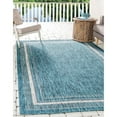 thumbnail image 2 of Unique Loom Outdoor Collection Transitional Casual Solid Tonal Border Area Rug, 6' x 9', Teal/Beige, 2 of 2