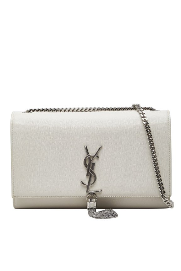 Pre-Owned Saint Laurent YSL Logo Kate Tassel Chain Shoulder Bag 354116 White Ivory Leather...