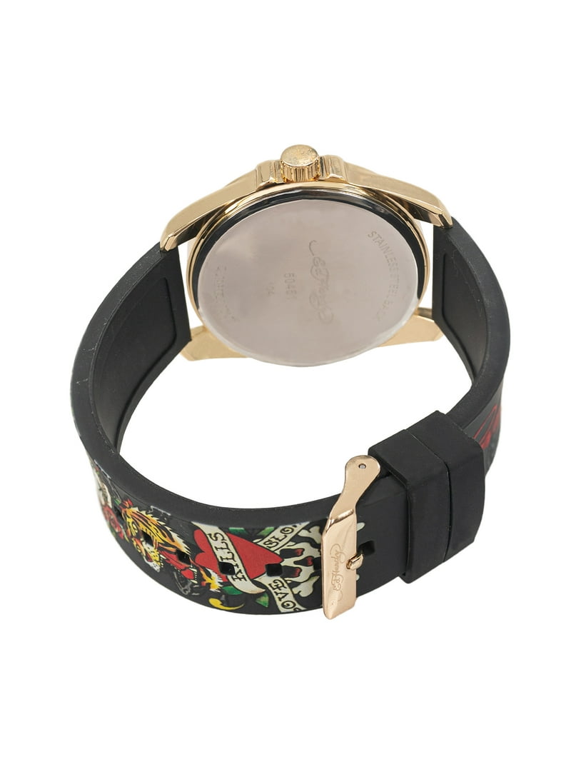 Ed Hardy Men's Matte Black Silicone Strap Matte Black Analogue