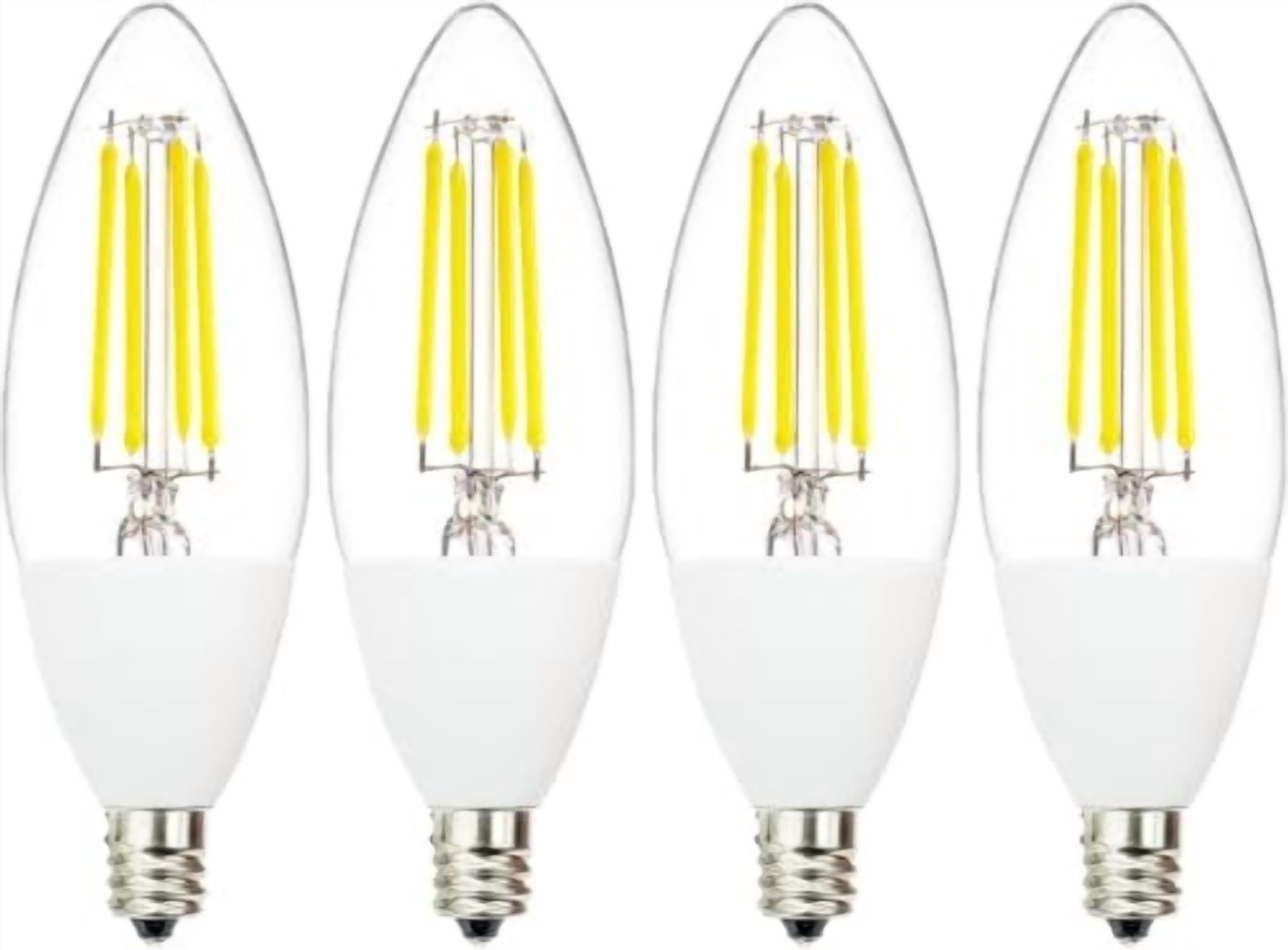 Jaspertronics Dusk to Dawn Outdoor Sensor LED Edison Bulbs 4W 450LM B11 Candelabra E12 Base Auto On/Off Photocell 5000K Cool White 4 Unit per pack