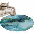 thumbnail image 2 of Marble Round Area Rugs 3 ft, Abstract Art Teal Green Gradient Cave Rock Golden Lines Washable Small Area Rug with Non-Slip Sturdy Edge Binding Round Front Door Mat Floor Carpet for Entryway, 2 of 9