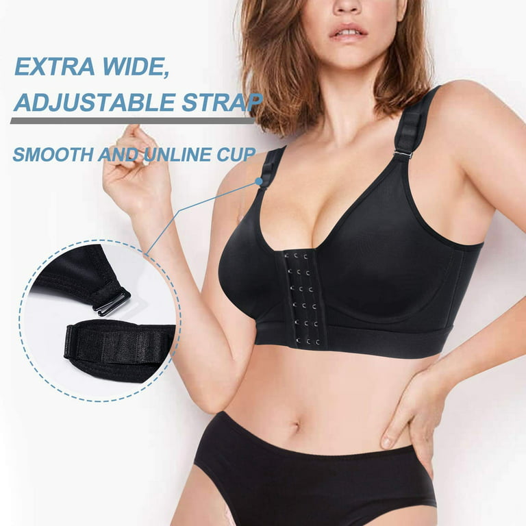 Gotoly Women Post Surgery Bra Front Closure Sport Bra Removable Pads  Wirefree(Black X-Large) 