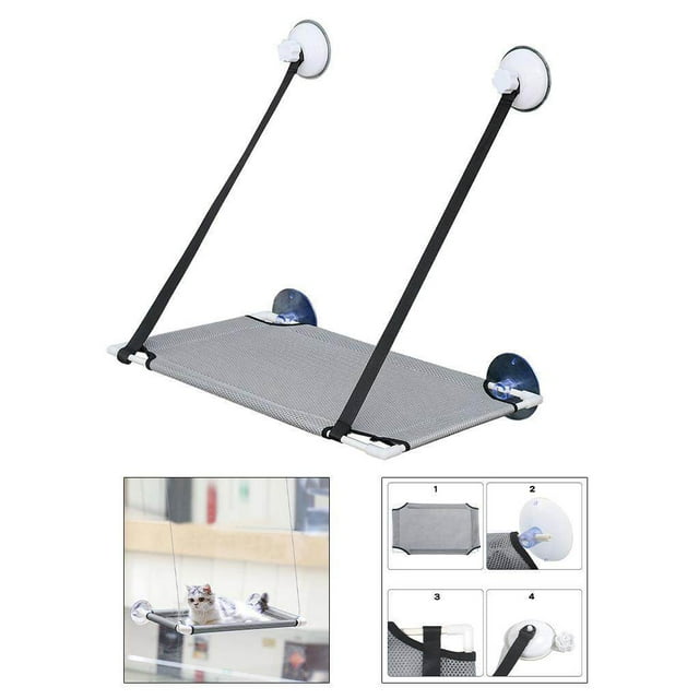 Pet Cat Window Mounted Soft Seat Hammock Resting Sleeping Bed Shelf Perch Bed Gray Single Layer