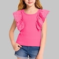 thumbnail image 2 of AHTJRT Girls Ruffle Short Sleeve T Shirts Eyelet Embroidered Casual Cute Summer Fitted Comfy Ribbed Knit Crewneck Tops Blouses Hot Pink 11-12 Years, 2 of 6