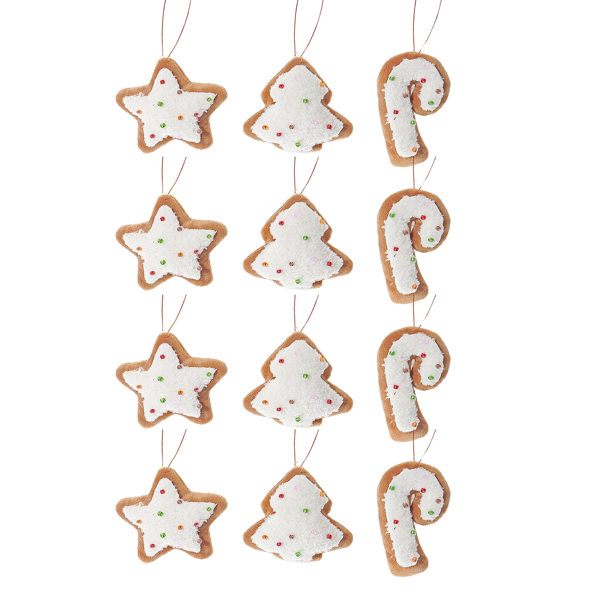 Fabric Hanging Gingerbread Cookie Ornament (Asstd) - Set of 12